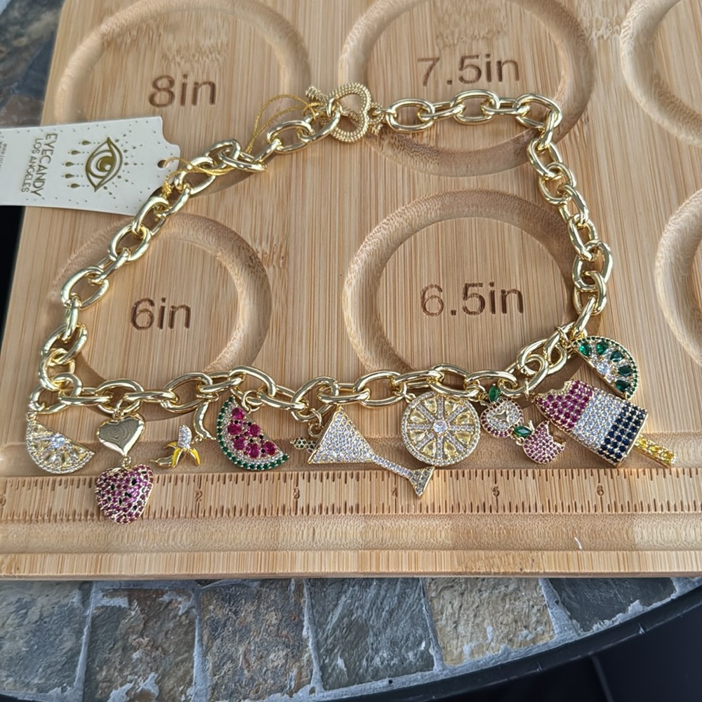 Eye Candy Fruit Charm Necklace Gold tone CZ - Picture 8 of 9